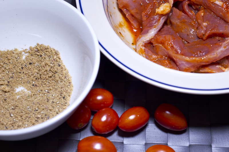 Spice-Rubbed Pork strips and Chili paste