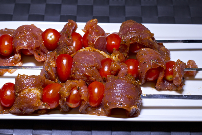 Spice-Rubbed Pork with Tomatoes on Skewers