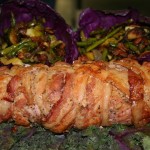 Bacon Wrapped Pork Tenderloin with Sauteed Vegetables