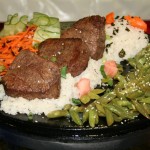 Sansho Beef with Seasame Green Beans, Sticky Rice and Asian Salad
