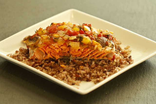 Grilling Baked Dilled Salmon on Rice Recipe
