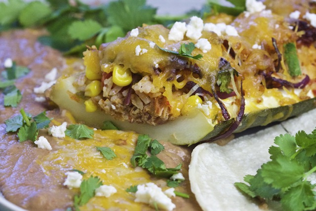 Southwestern Pulled Pork Stuffed Zucchini Boats Recipe | Cooking-Outdoors.com | Gary House