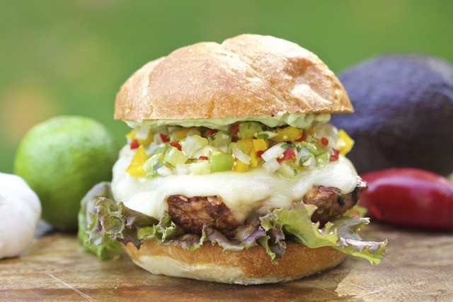 Spicy Southwest Grilled Pork Burger with Tomatillo Salsa
